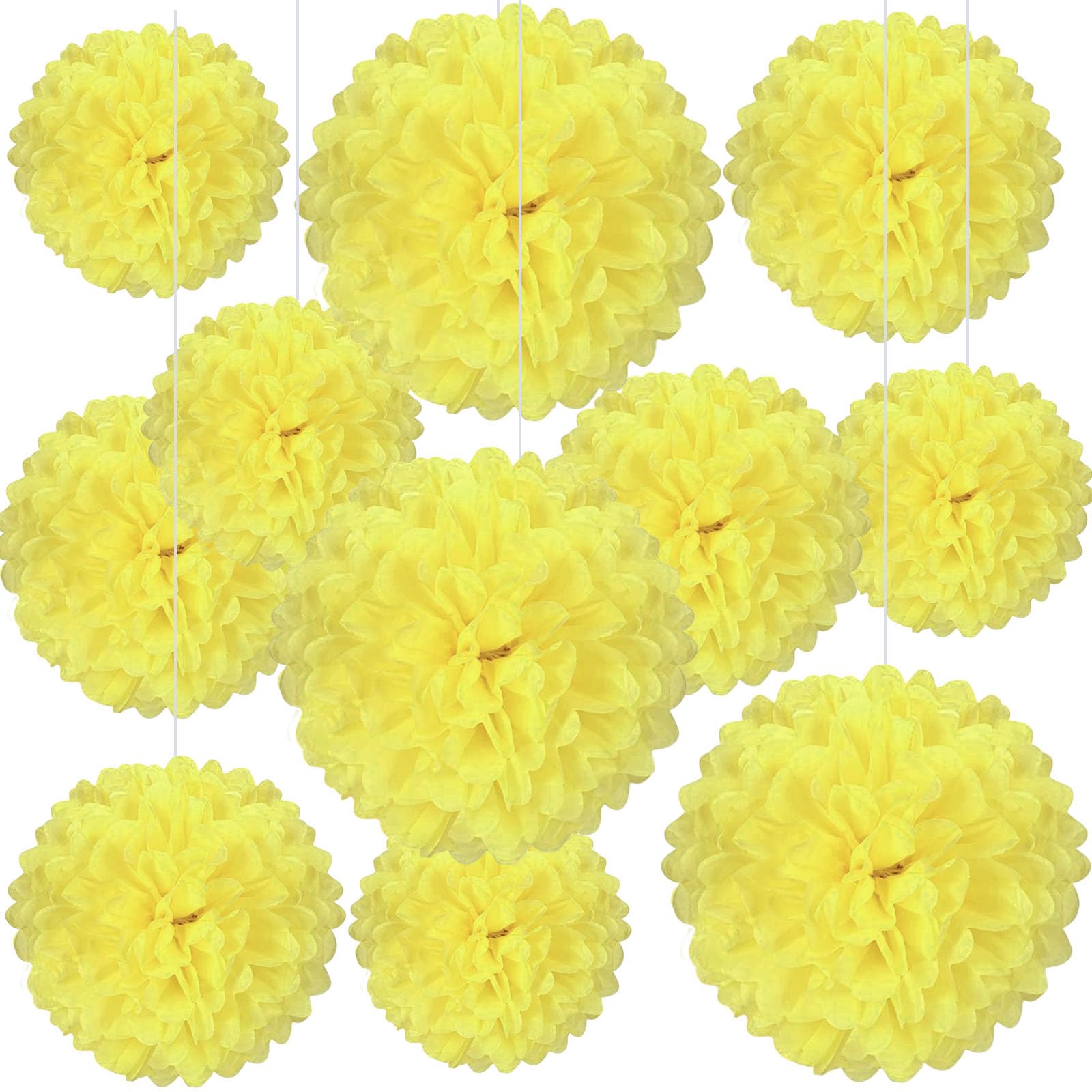 20 PCS Light Yellow Tissue Paper Pom Poms, Tissue Pom Poms Flowers, Sizes of 6", 10", 12", 14" Hanging Paper Flower Ball for Wedding, Birthday, Halloween, Christmas, Baby Shower Party Decor