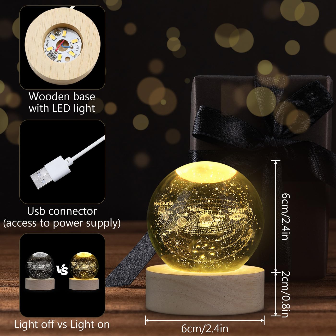 MAIBAOTA 3D Solar System Space Balls 2.4 Inches Crystal Ball Astronomy Decor Gifts for Physics Enthusiasts and Solar System Model Collectors Science Gifts