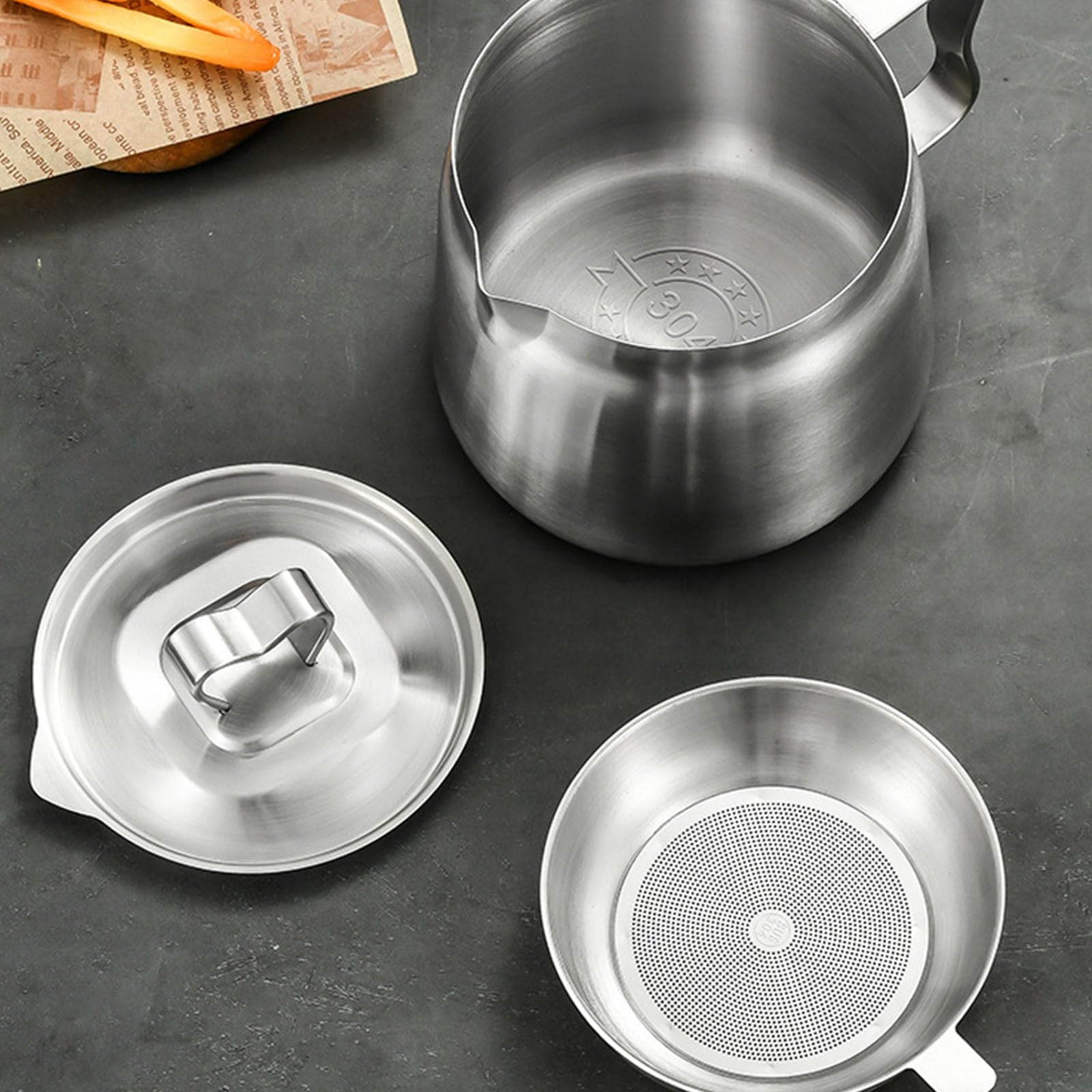 Vasi filtro olio multiuso in acciaio inox con coperchio e cestino, design di pulizia rapida per uso commerciale domestico, filtro olio in acciaio inox per la cucina