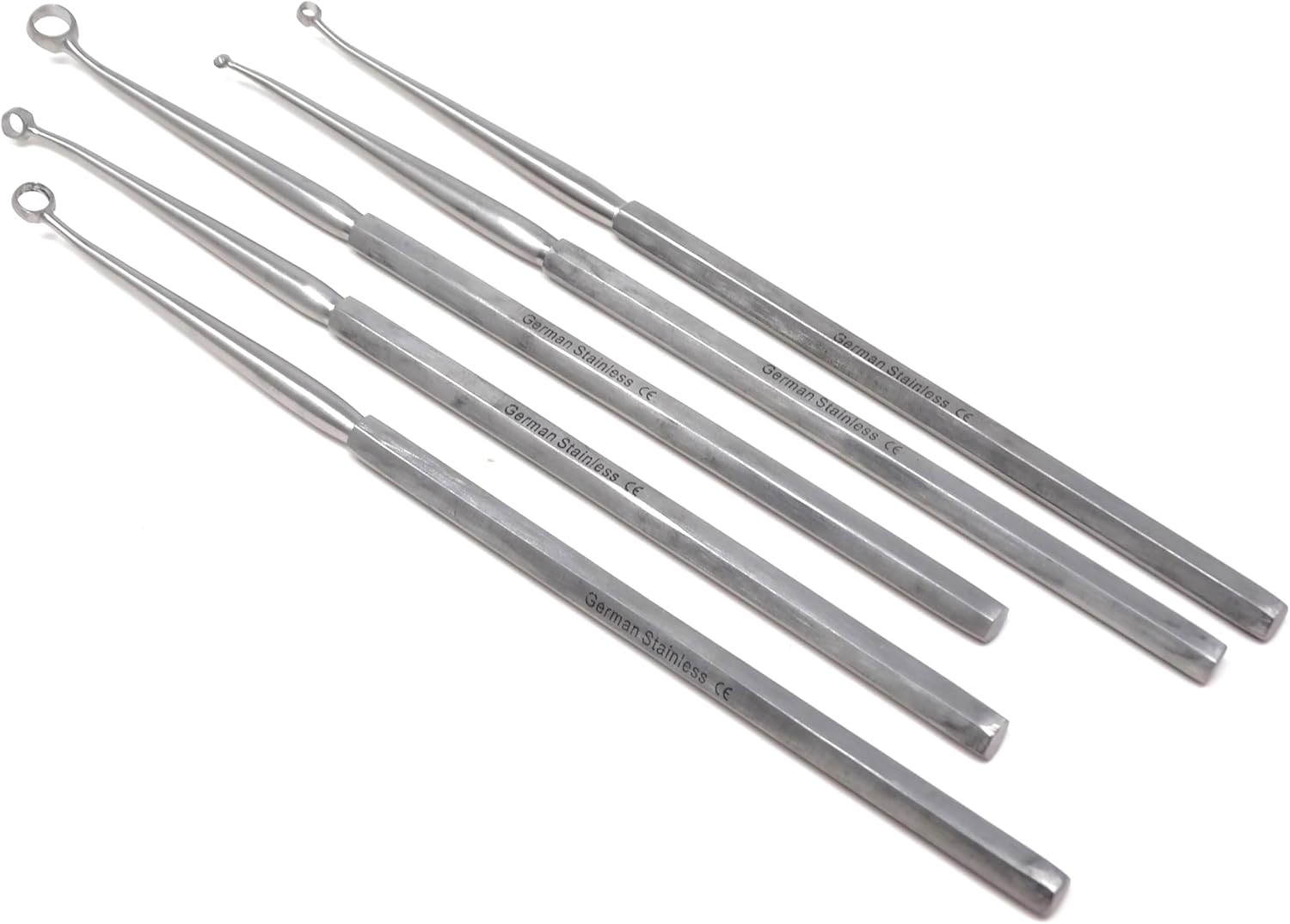 A2Z Scilab ENT Supplies Buck Ear Curettes | Blunt Curved Instruments | Ideal for Safe Ear Wax Buildup Removing | Stainless Steel Ear Cleaner Tools - Pack of 5