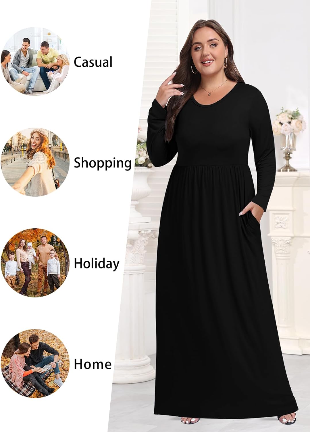 Womens Plus Size Maxi Dresses for Curvy Women Long Sleeve Long Dresses with Pockets 1X-5X - Image 5