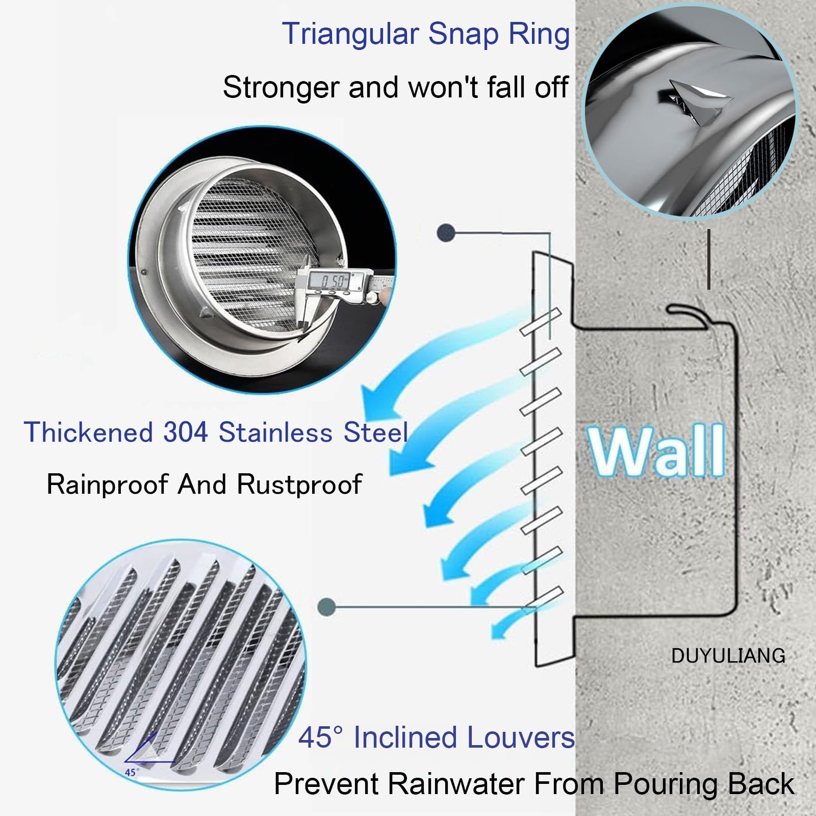 Vent 304 Acciaio Inossidabile Griglia di Ventilazione Copertura Circolare Parete Ventilazione dell'Aria, Resistente alle intemperie, per Uso Commerciale residenziale (100 mm 3,9 Pollici)