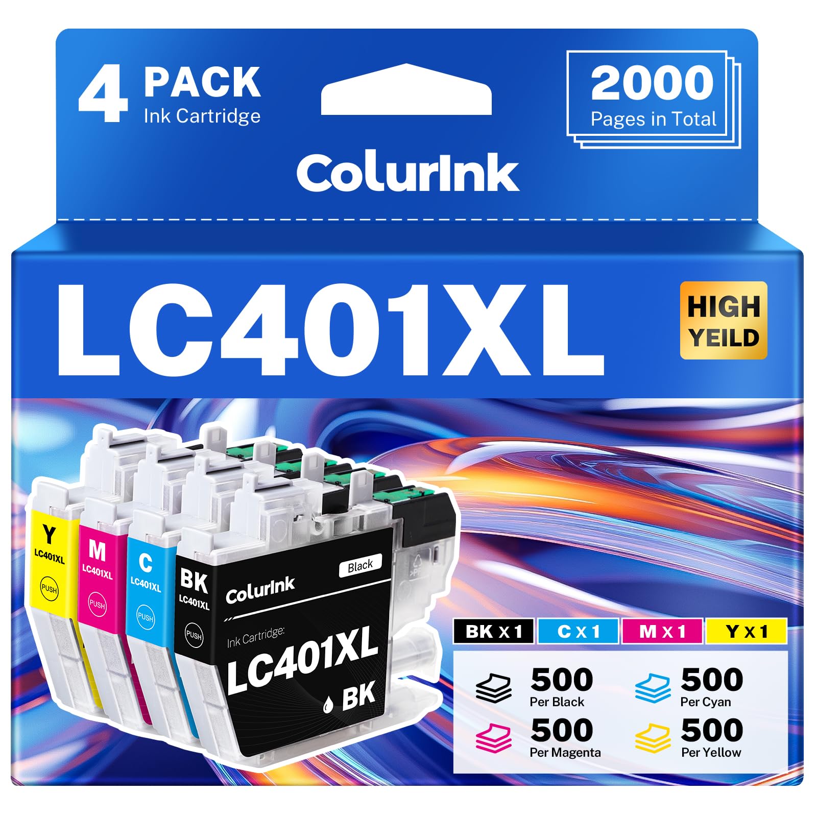 ColurInk LC401XL LC401 MFC-J1010DW Ink Cartridges Compatible for Brother Ink Cartridges LC401 XL Work with Brother MFC-J1010DW MFC-J1012DW MFC-J1170DW