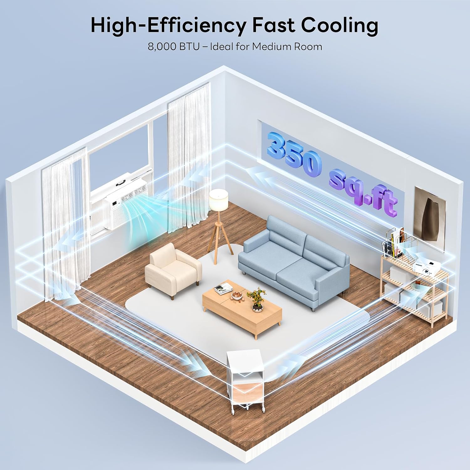 ZAFRO 8,000 BTU Window Air Conditioner Cools Up to 350 Sq.Ft.,Window AC Units with 7 Modes&4 Speeds,Quiet Operation,Energy Saving with Remote,Easy Installation for Bedroom,Small Rooms,White[2026New]
