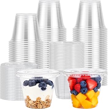Lamosi 9 oz Clear Plastic Cups with Lids 50 Pack, Clear Disposable Cups with Flat Lids No Hole for Fruit, Snack, Pudding, Cold To Go Drinks or Milkshakes