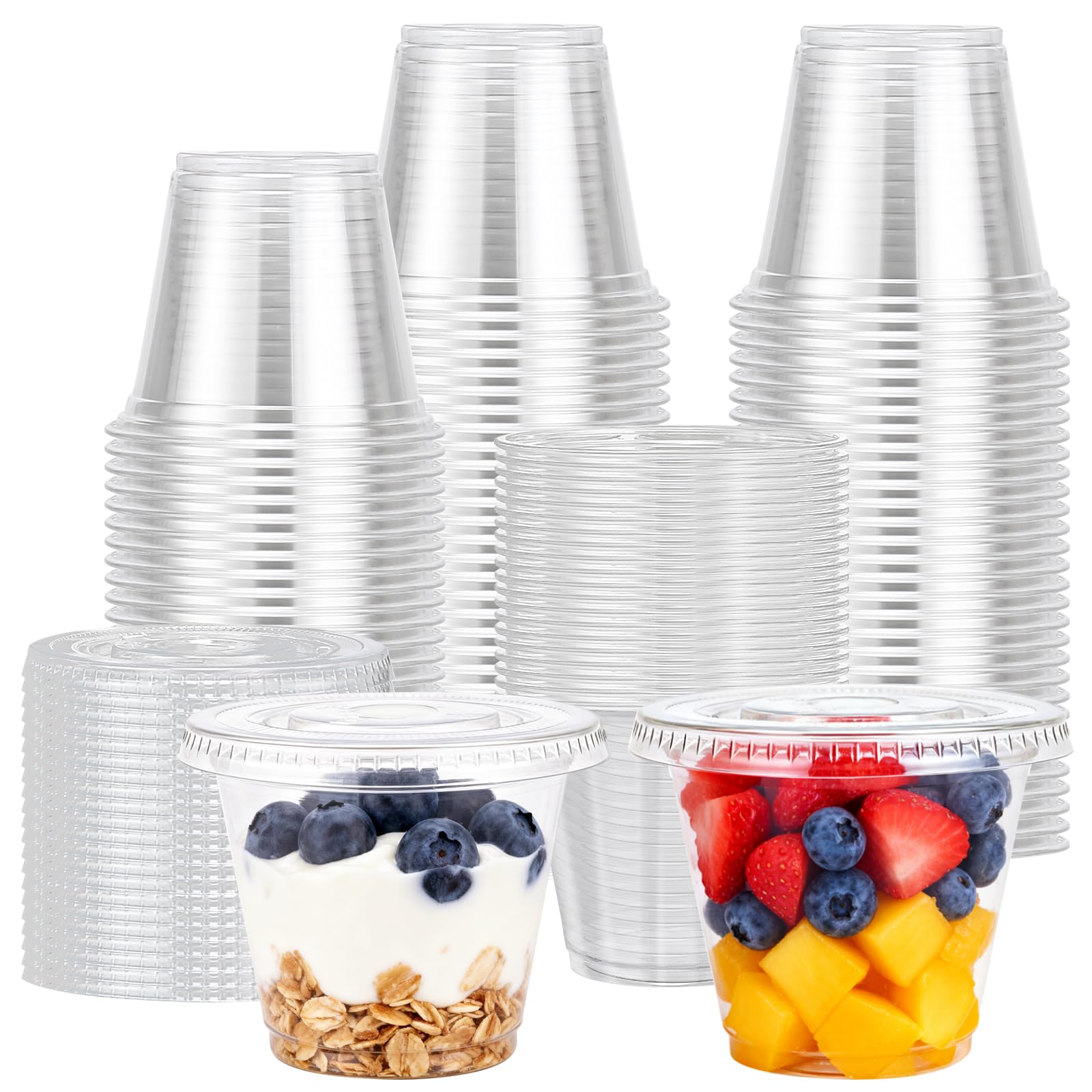 Lamosi 200 Pack 9 oz Plastic Cups with Lids, Disposable Clear Cups with Lid