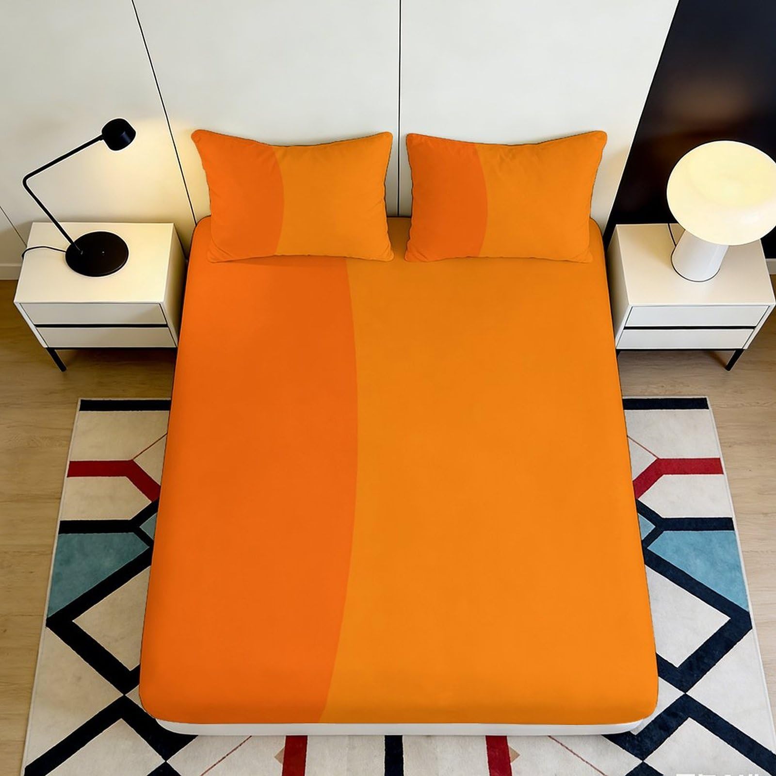 3D Printed Orange Gradient Fitted Sheet Microfiber Anti-Slip Mattress Cover for Bedroom Guest Room Easy Care Decorative 90x200x25cm