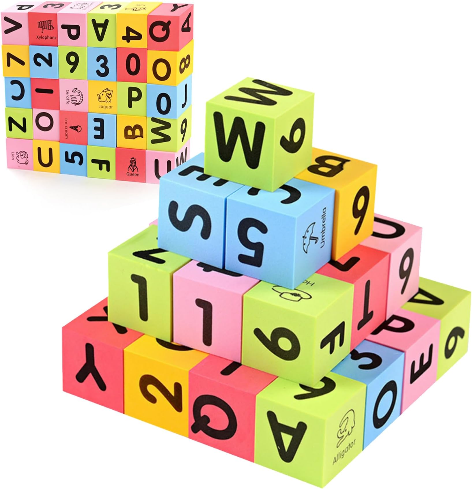 AM ANNA Foam Number Blocks for Kids - Learning 0-9, Alphabet, Shapes, Sight Words - Quiet, Safe, Soft Stacking Toys for Toddlers 1-3