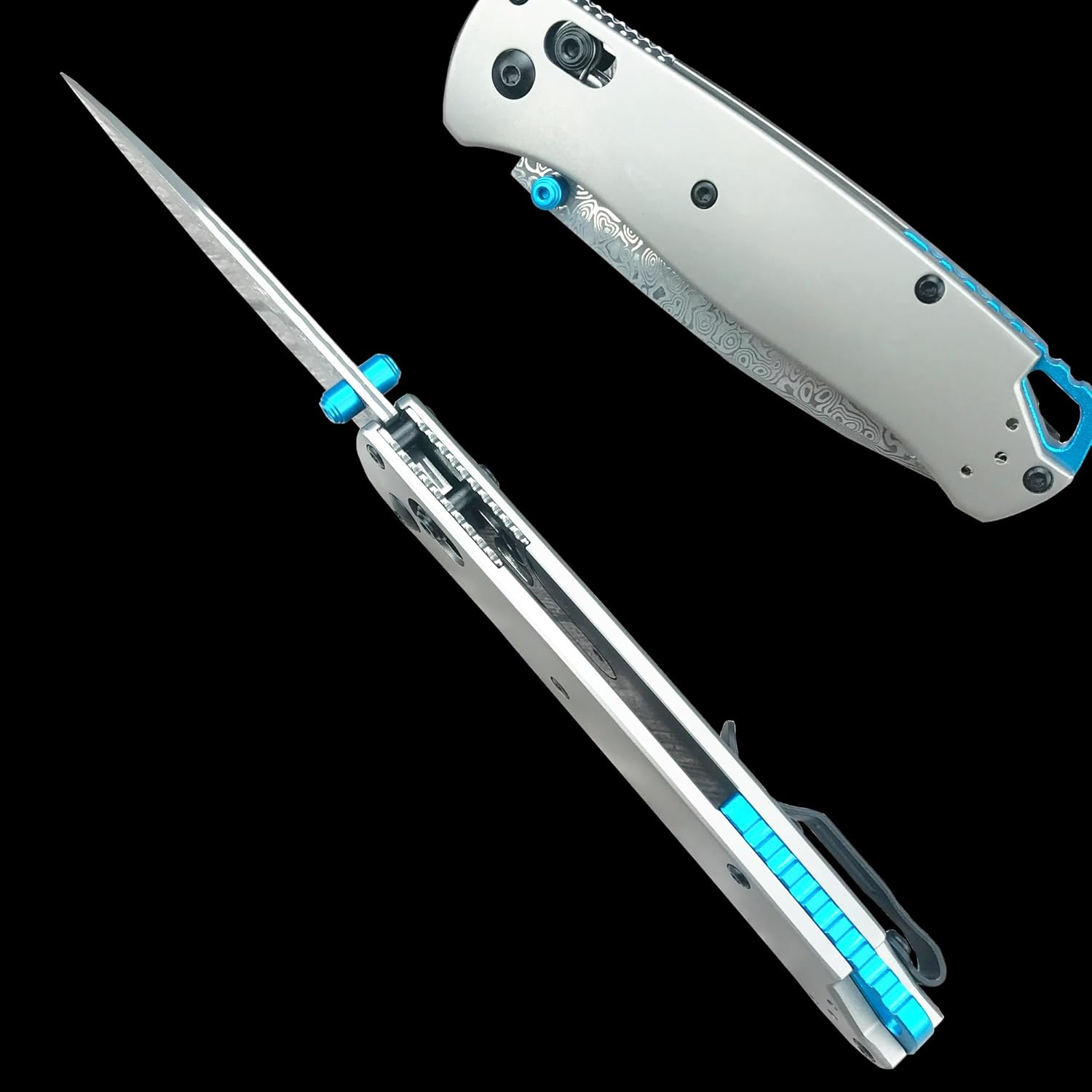 HUAAO Folding Knife, Knife with Titanium Alloy Handle, EDC Pocket Knife with Pocket Clip, Cool Hunting Knives Gifts for Men EDC (Damascus knife)