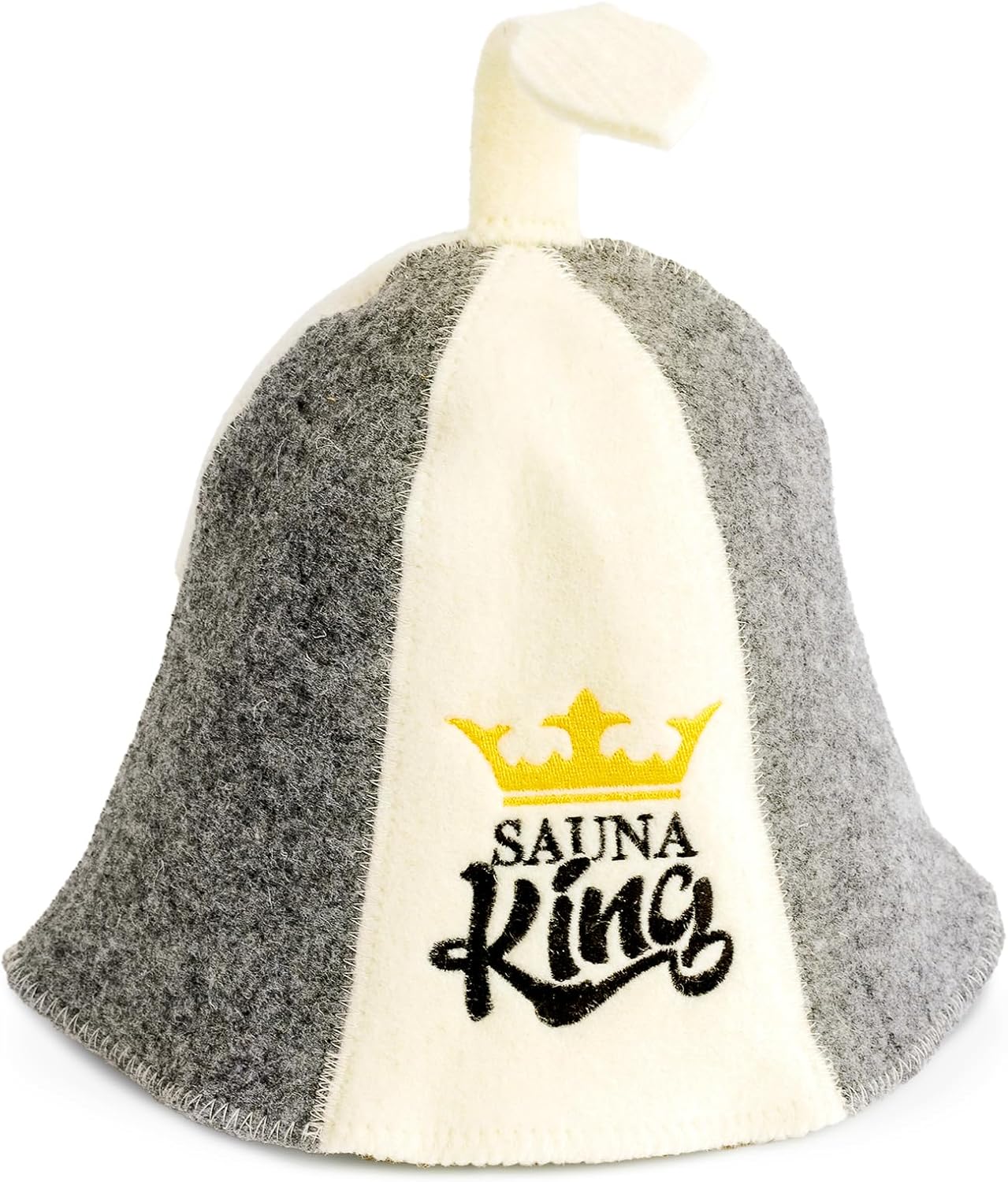 Sauna Hat 'Sauna King and Queen' White - 100% Organic Wool Felt Hats for Russian Banya - Protect Your Head from Heat - English Sauna eBook Guide Included - with Embroidery