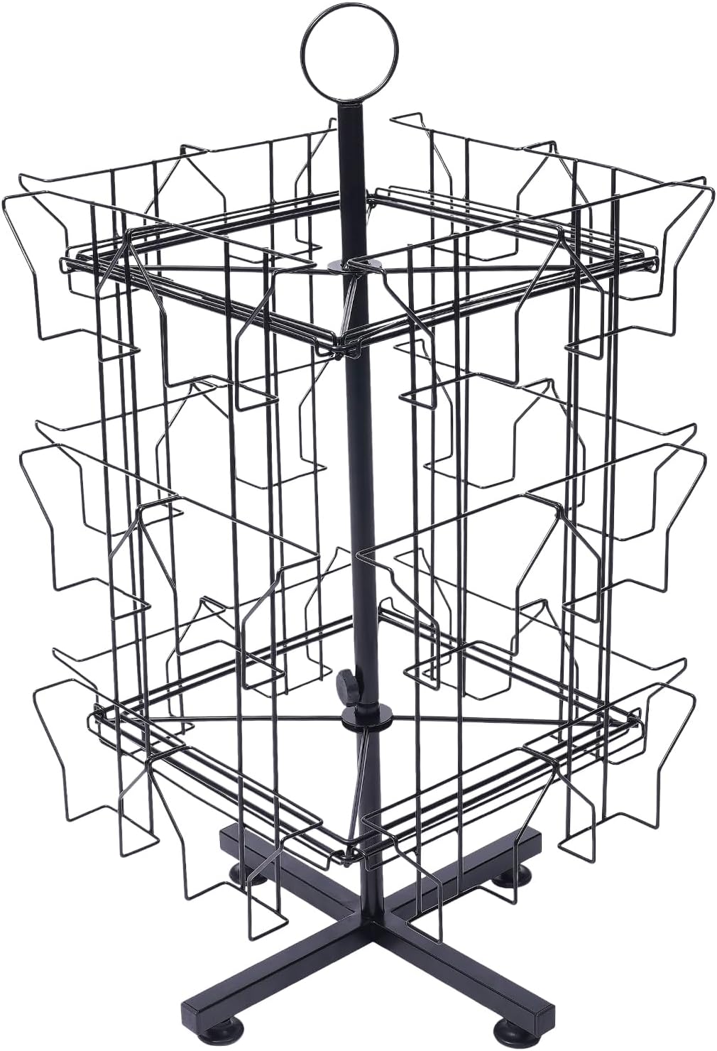 3 Tiers Greeting Card Rack, 24 Pockets Greeting Card Display Rack Stand, Countertop Rotating Greeting Card Display Rack, Spinning Display Pocket Holder Stand for Thrift Store Grocery Retail (Black)