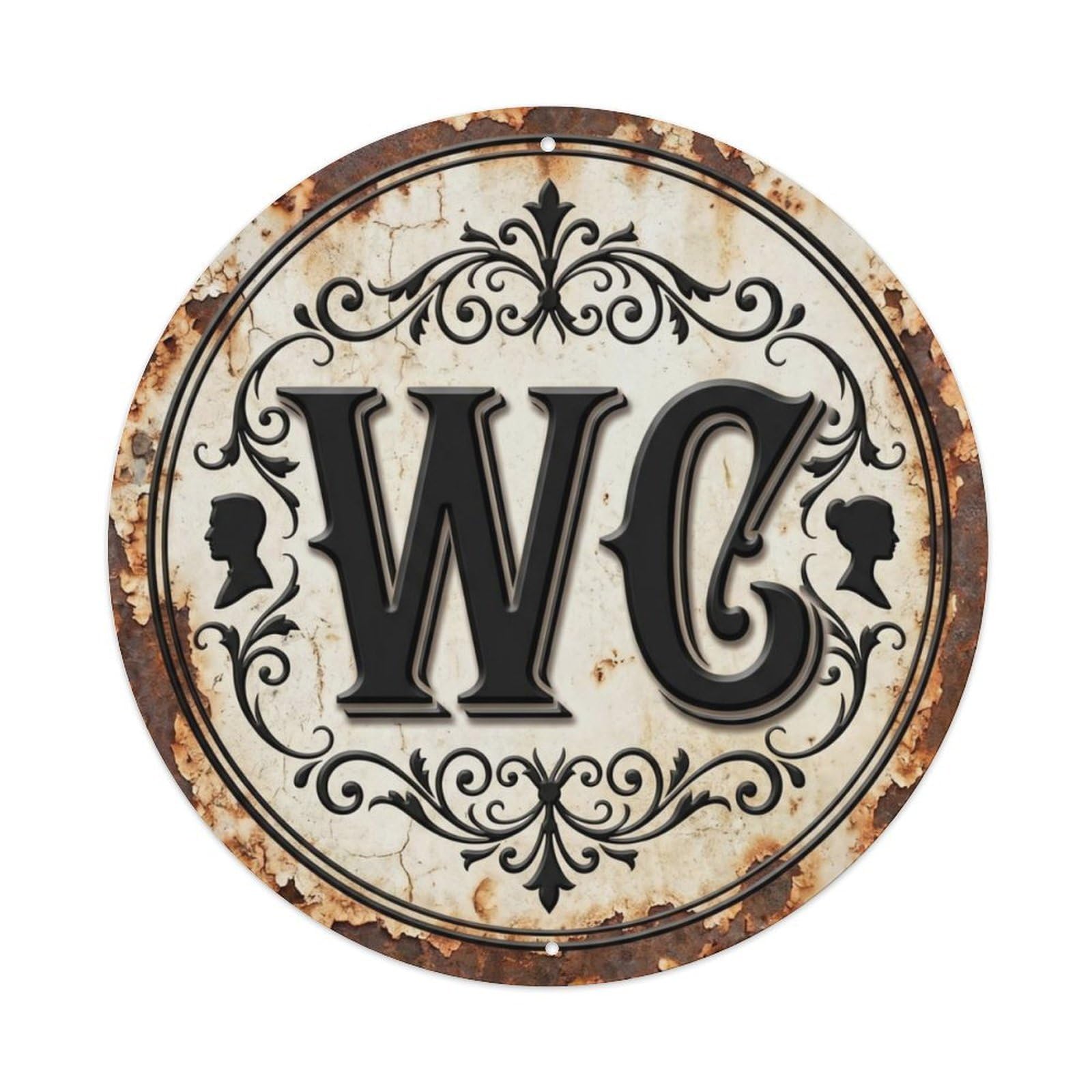 Toilet （WC） Vintage Rusty Ornament Metal Tin Sign Plaque Wall Decor for Cafe, Club Bar, Office, Home Garden Round Metal Poster 8x8Inch