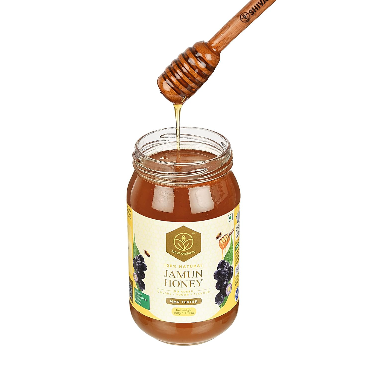 Shiva Organic Raw Jamun Nectar Honey 17.63 oz (500g) - NMR Tested Pure Natural Honey | No Added Sugar Unpasteurised Artisanal Sweetener