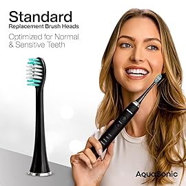 AquaSonic Genuine Standard Replacement Brush Heads | ADA Accepted | for Normal & Sensitive Teeth | Compatible with Many AquaSonic Toothbrush Handles (8 Pack Black)