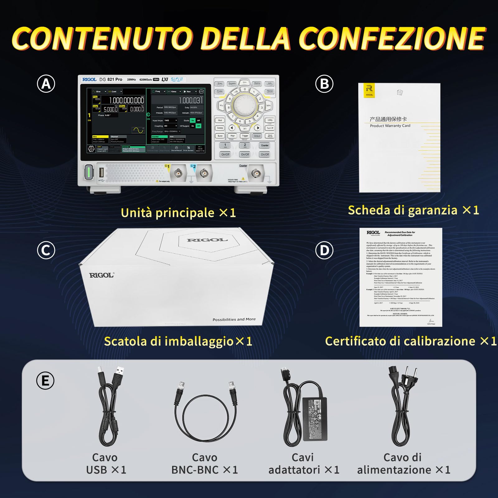 RIGOL Generatore di Segnale,DG821 Pro Generatore di Funzioni,25 MHz,1 Canale,Risoluzione a 16 bit,Schermo touchscreen HD da 7",Ultra-portatile,Perfetto per test sul campo e didattica in laboratorio