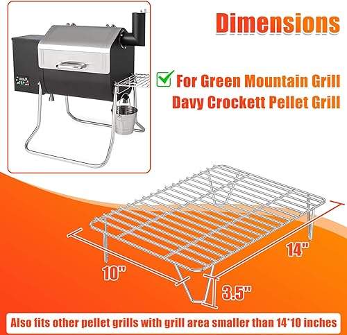 Vista 2 de GRISUN Rejilla de calentamiento para parrilla de pellets Green Mountain Grill Davy Crockett, estante superior de repuesto para GMG-6016, parrilla