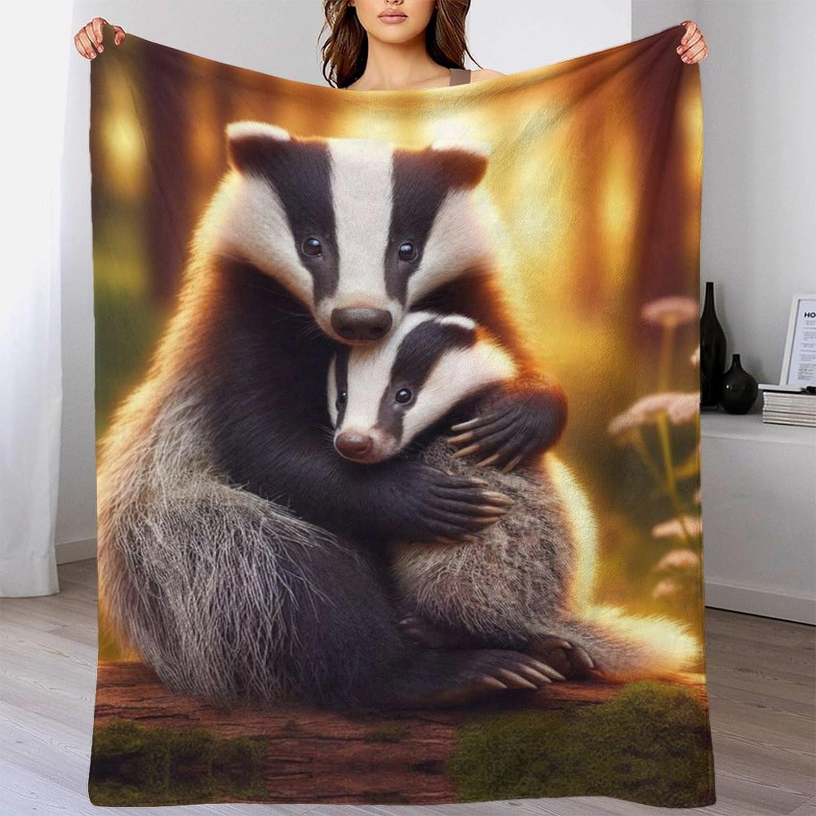 ZYGAOKDD Fleece Throw Blanket Cute Badger Throws Home Decoration Blankets 3D Print Blanket for Bed Couch Sofa 70x80inch(180x200cm)