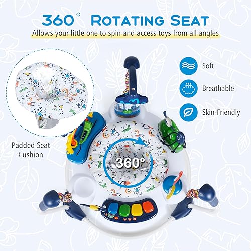 Miniatura 3 de BABY JOY Centro de actividades para bebés, puentes y gorilas con música, luces, asiento giratorio de 360, 3 alturas ajustables, centro de