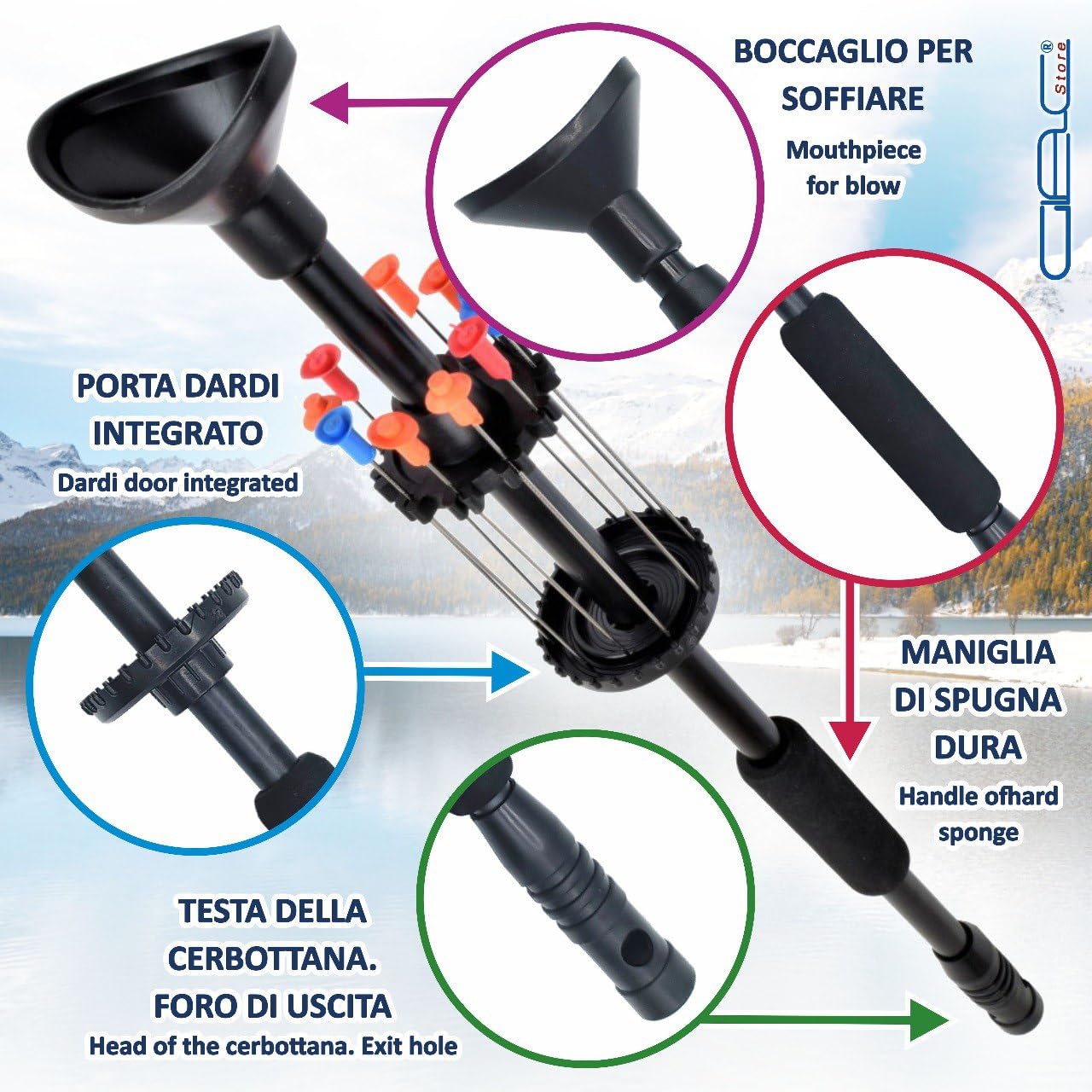 Cerbottana Professionale Sportiva 30" 24” 18” 12” Pollici in Alluminio Resistente e Resina, Leggera, con Porta dardi e 10 dardi Inclusi