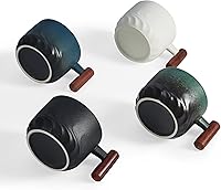 Vista 5 de Tazas de café de cerámica de 6 onzas con mango de madera, tazas de café pequeñas para capuchino con leche, juego de 4 tazas de té