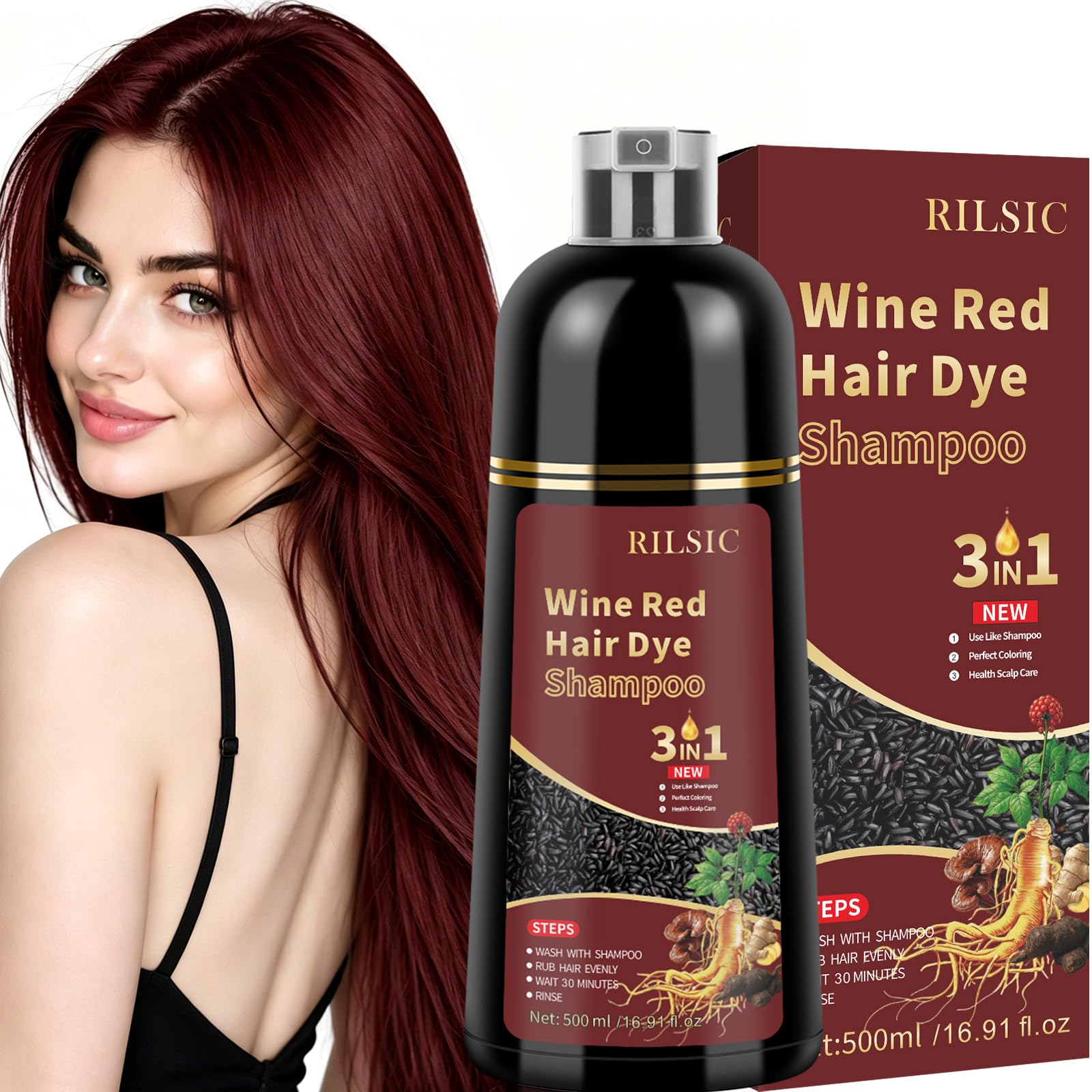 Haarfärbeshampoo, 500 ml Hair Dye Shampoo 3in1, Sofortiges Haarfarbe Shampoo Gegen Graue Haare, Anti Grau Hair Color Haarshampoos, Farbshampoo Tönungsshampoo für Männer Frauen