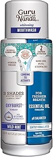 GuruNanda Teeth Whitening Dual Barrel Oxyburst Mouthwash - Alcohol & Fluoride Free, Hydrogen Peroxide to Promote Whiter Teeth - Wild Mint - 20 Fl Oz