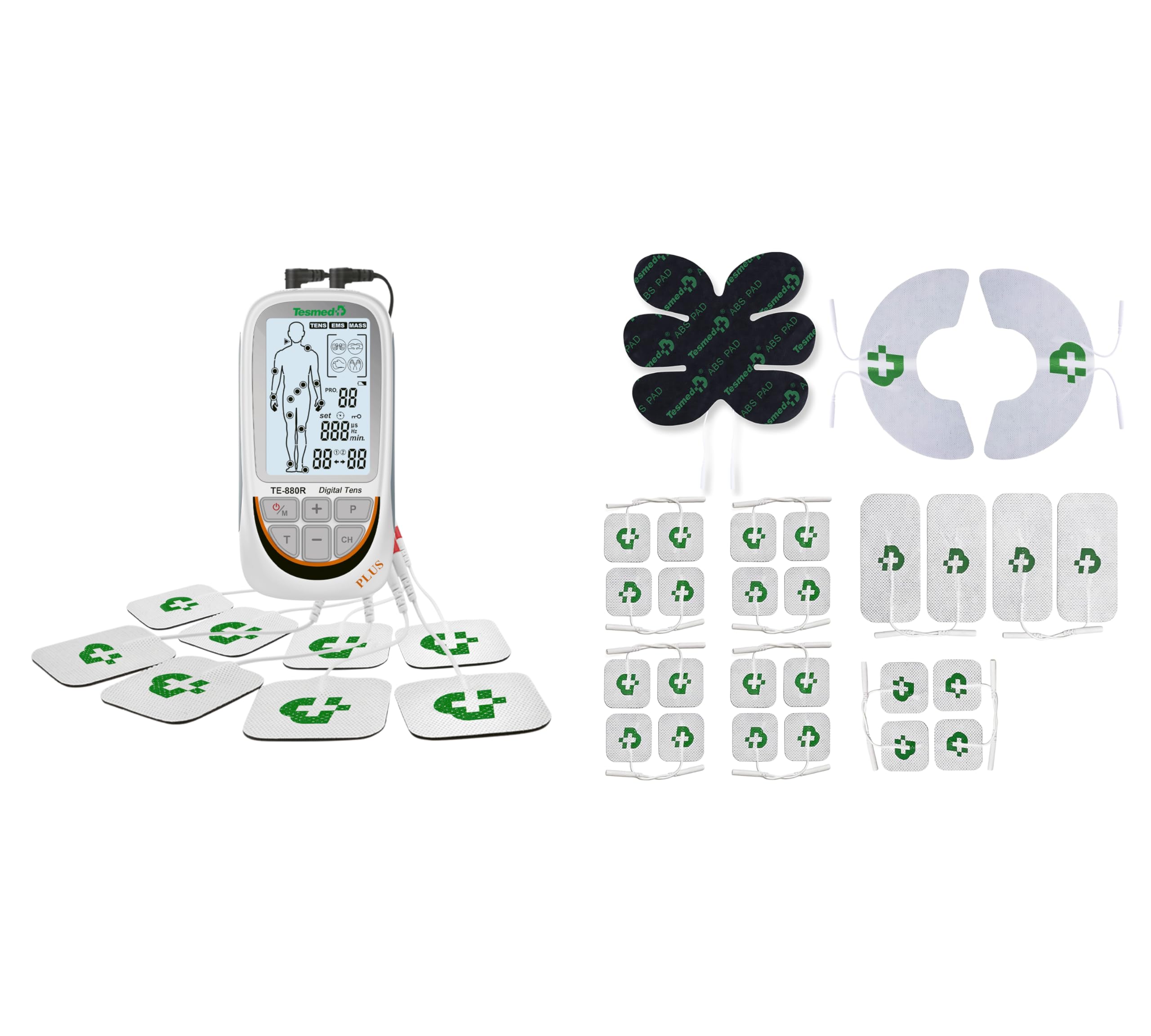 TESMED TE-880R Plus Elettrostimolatore EMS TENS Ricaricabile + Top Equipment set da 27 Elettrodi