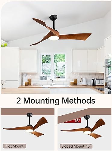Miniatura 8 de Sofucor - Ventiladores de techo de 52 pulgadas con luces, ventilador de techo de madera sólida para interioresexteriores con control remoto, motor