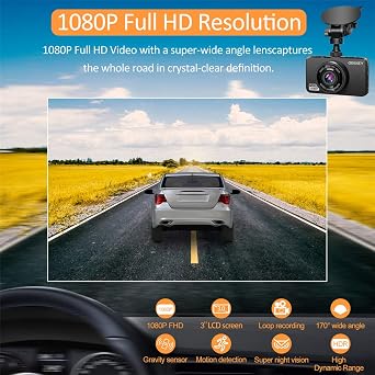 ORSKEY Dash Cam for Cars Front and Rear and SD Card Included 1080P Full HD In Car Camera Dual Lens Dashcam for Cars 170 Wide Angle Sony Sensor with Loop Recording and G-sensor