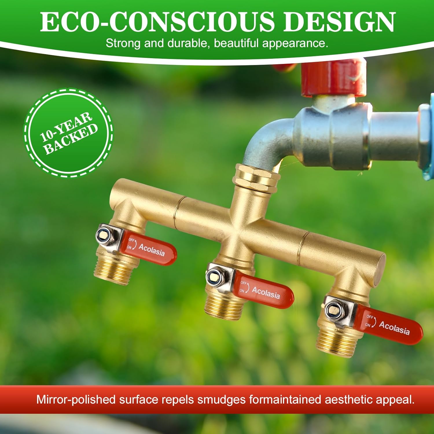 Hose Splitter 3 Way Heavy Duty Brass Garden Hose Splitter with 360° Rotatable, 304 Stainless Steel Long Handle Outdoor Full Flow Hose Splitter Connector, 3/4" GHT Thread