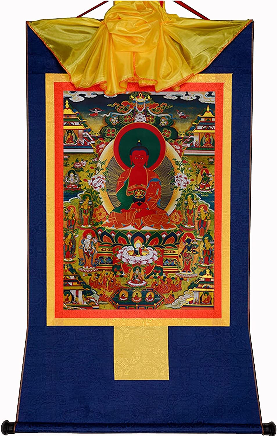VHKJewE Amidabha in Pure Land,Elysium of Buddhism,Sukhavati, Buddhist Thangka Brocade(Blu,Medium(62cm*47cm))