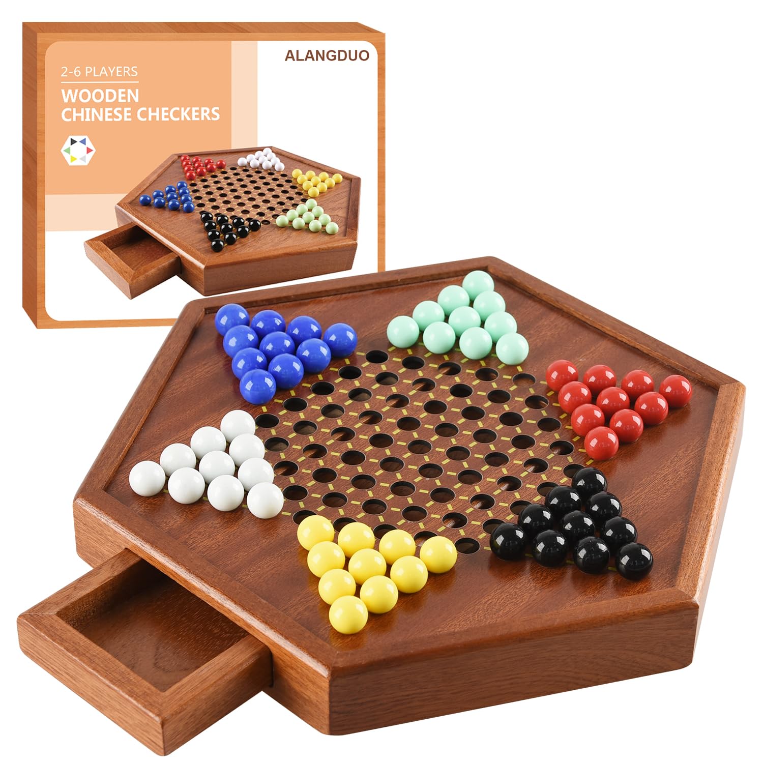 Amazon.com: Wooden Chinese Checkers with Drawers 12 Bonus Spare