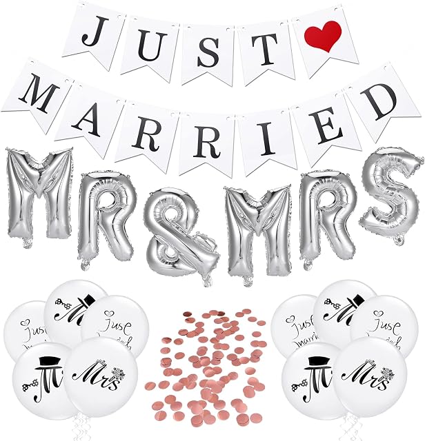 JUST Married Wedding Banner Wedding Balloons Mr & Mrs, Just Married Wedding Party Decoration, Romantic Balloon Wedding Party Decoration for Wedding Bridal Shower Anniversary Decoration
