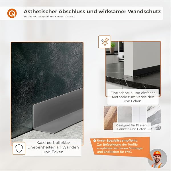 Quest Winkelleiste Kantenschutz Selbstklebend – Kunststoff PVC – für Innenecken – 50x50mm, 100cm, Weiß - 4