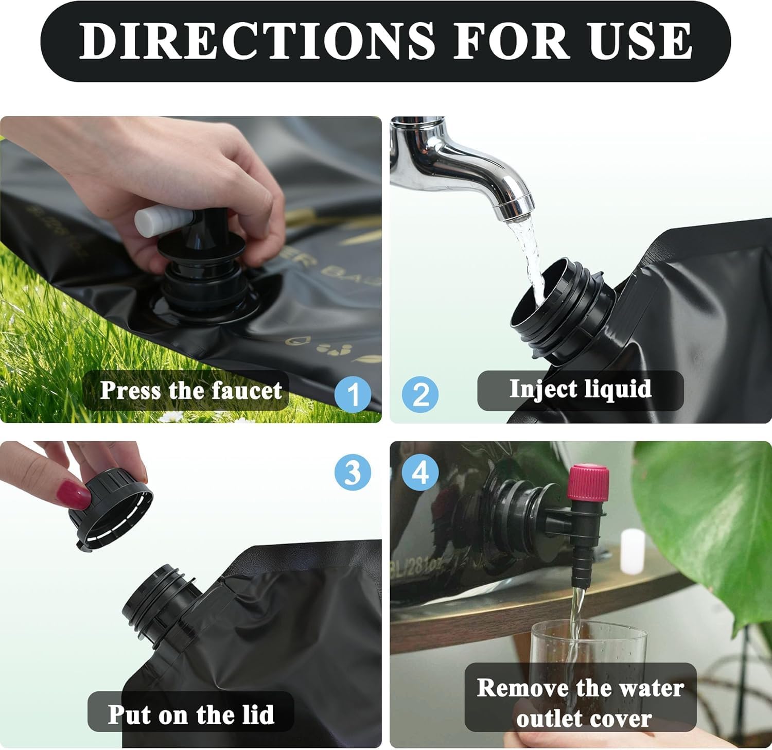 Collapsible Water Container 2 Pack 2 Gallon (8L Each), Foldable Water Storage Bags with Spigot, BPA Free Portable Water Tank for Camping, Emergency Supply, RV, Hiking (Black)