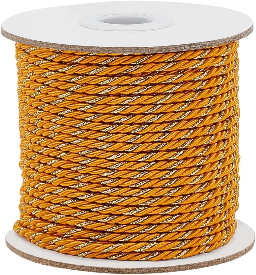PH PandaHall 36 Yards 3-Ply Twisted Cord 3mm Orange Gold Round Braided Rope Metallic Thread Rope Shiny Twisted Decorative String for String Knitting Home Decor Graduation Honor Cord Wrapping