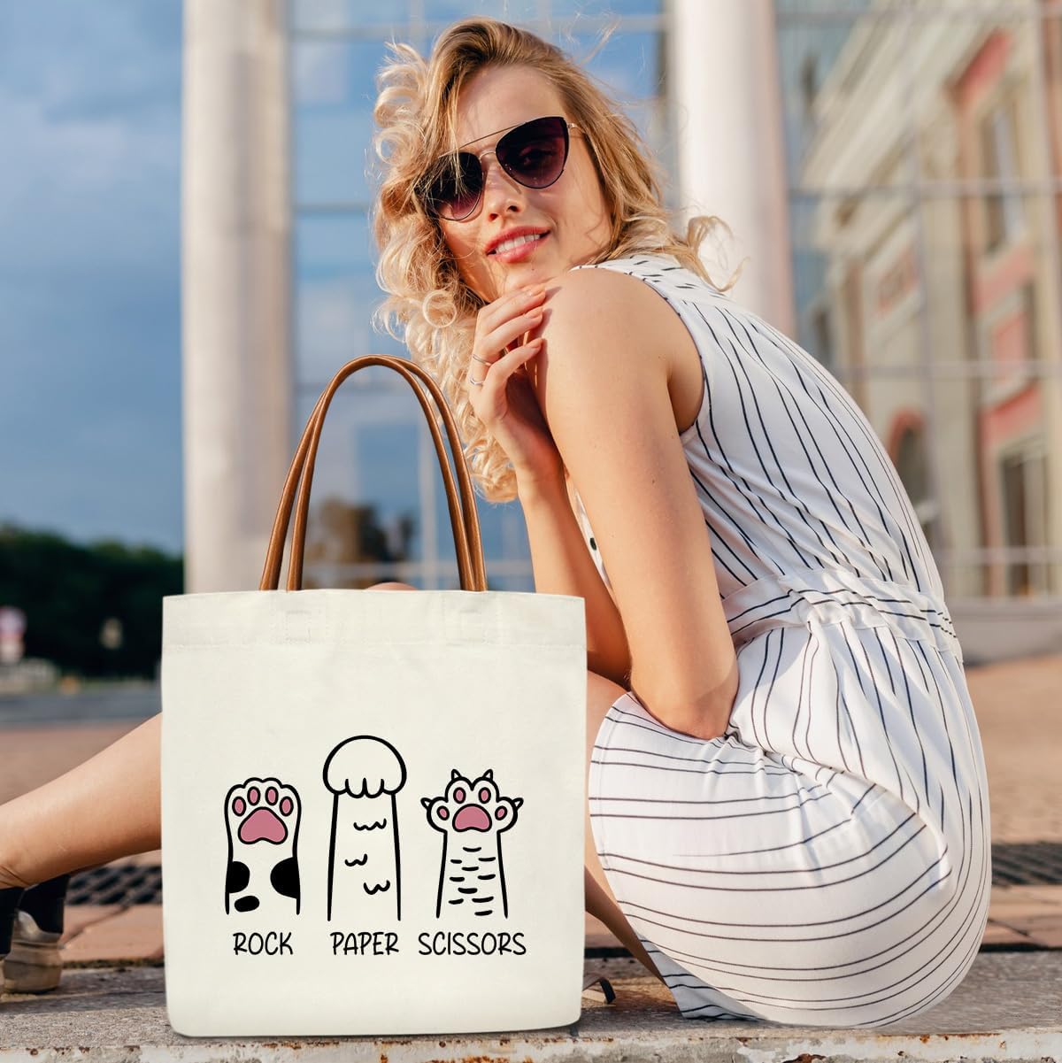 Cat Paw Canvas Tote Bag for Women, Aesthetics Tote Bag, Cat Lover Mom Gifts for Women Pet Owner Reusable Christmas Gifts -08 - Image 3