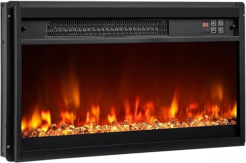 SIMOE - Chimenea eléctrica de 23 pulgadas, chimenea empotrada de 1500 W con llama multicolor y cama de brasas de cristal, temporizador de 9 horas,