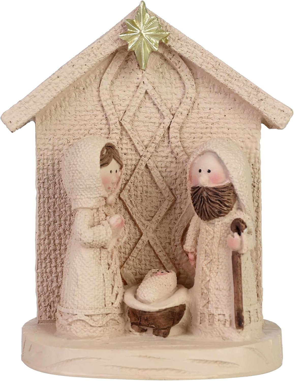 Nativity Set Figurine, Resin Jesus Nativity Scene Collection with Manger and Little People, Easter Figurines for Easter Indoor Tabletop Decorations GiftBeige