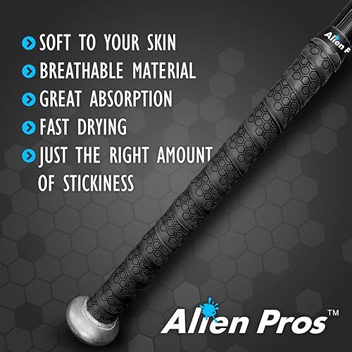 Miniatura 4 de ALIEN PROS Cinta de agarre de bate para béisbol de 0.043 in (paquete de 2) - Cinta de bate precortada y de calidad profesional - Envuelve tu bate