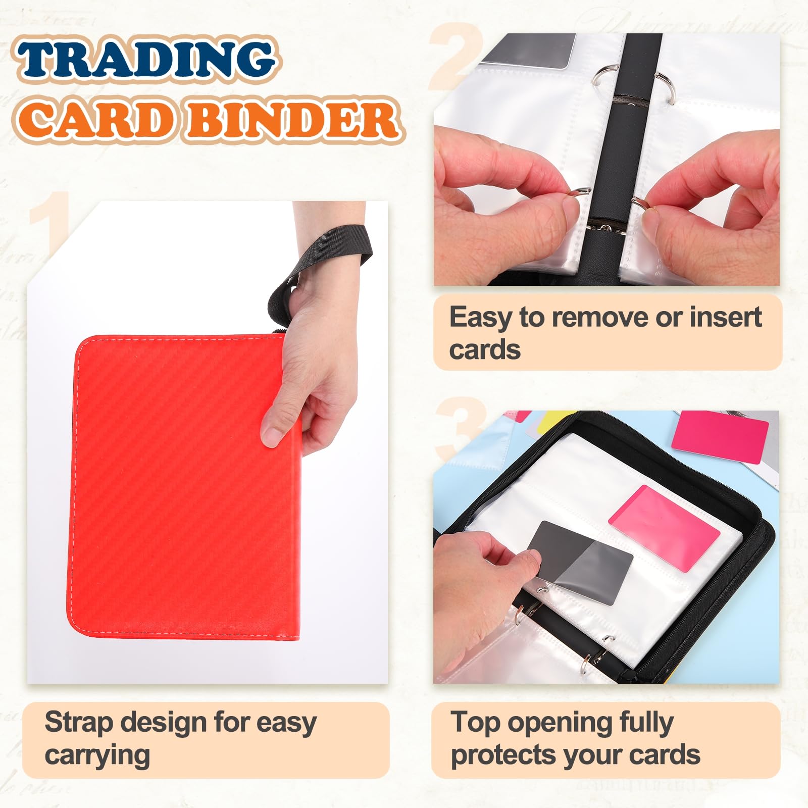 uxcell Raccoglitore per carte collezionabili a 4 tasche, contiene 400 caricatori superiori, copertina in poliuretano leggero con cerniera, raccoglitore per carte rigide da 6,6 x 7,6 cm, per carte da