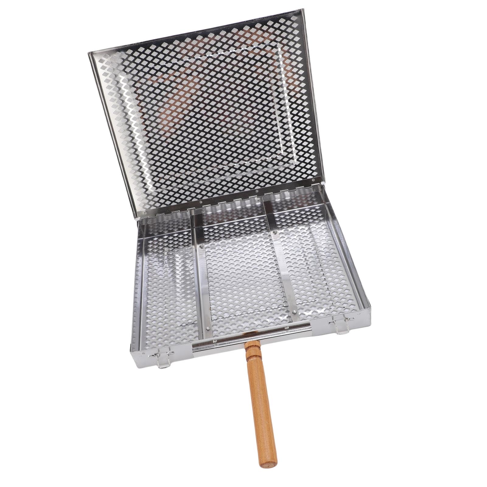 Cestino per Griglia, Cestino per Griglie per Barbecue in Acciaio Inossidabile con Manico in Legno e Divisori Staccabili, Accessori per Barbecue per Verdure e Gamberi, Ideale per Uomini e