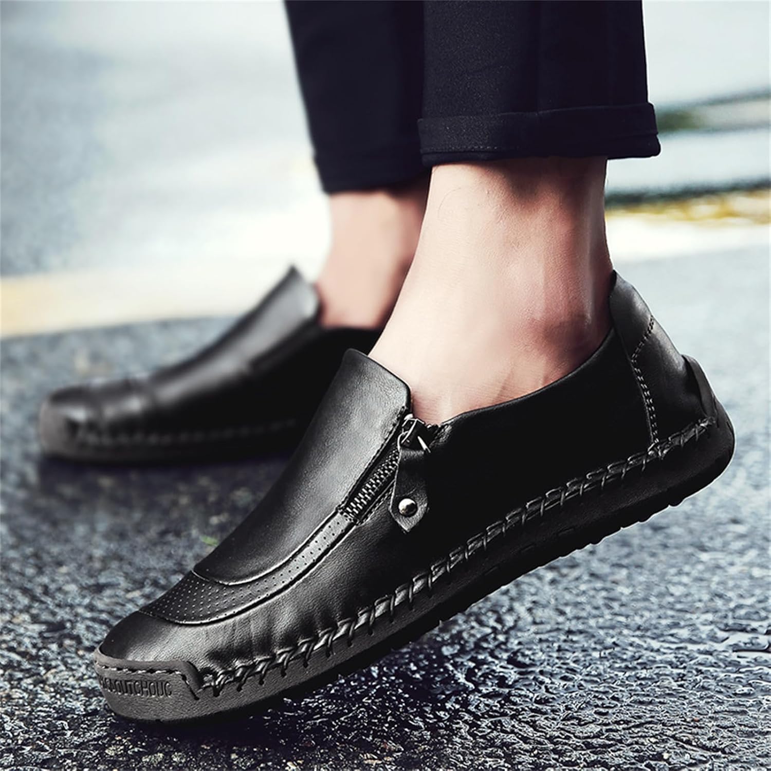 Dress Shoes for Men Lightweight Zipper Slip on Flat Driving Loafers Vintage Walking Slip-on Casual Wedding Oxfords - Image 2