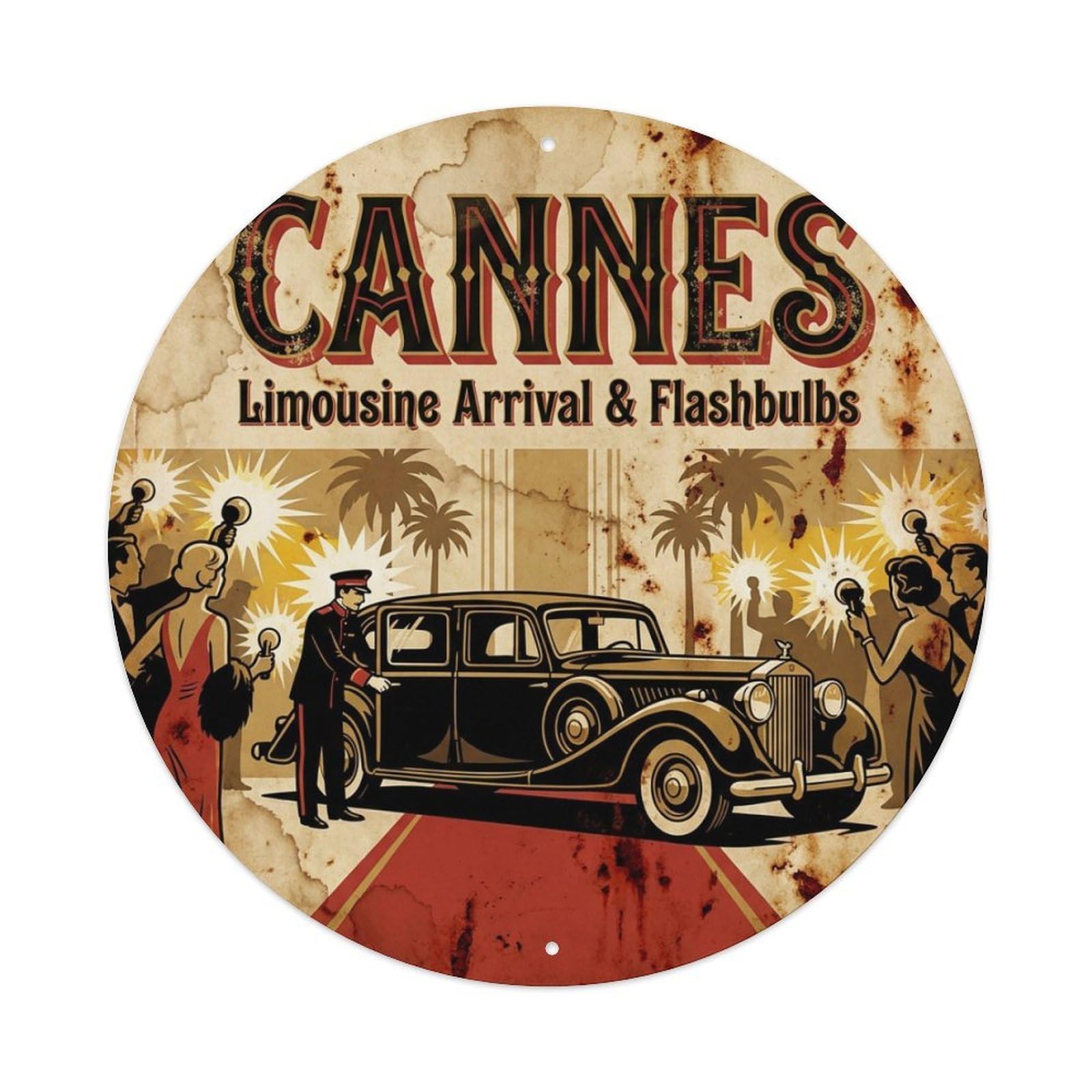 Cannes Riviera Limousine Arrival Flashbulbs Travel Metal Tin Sign