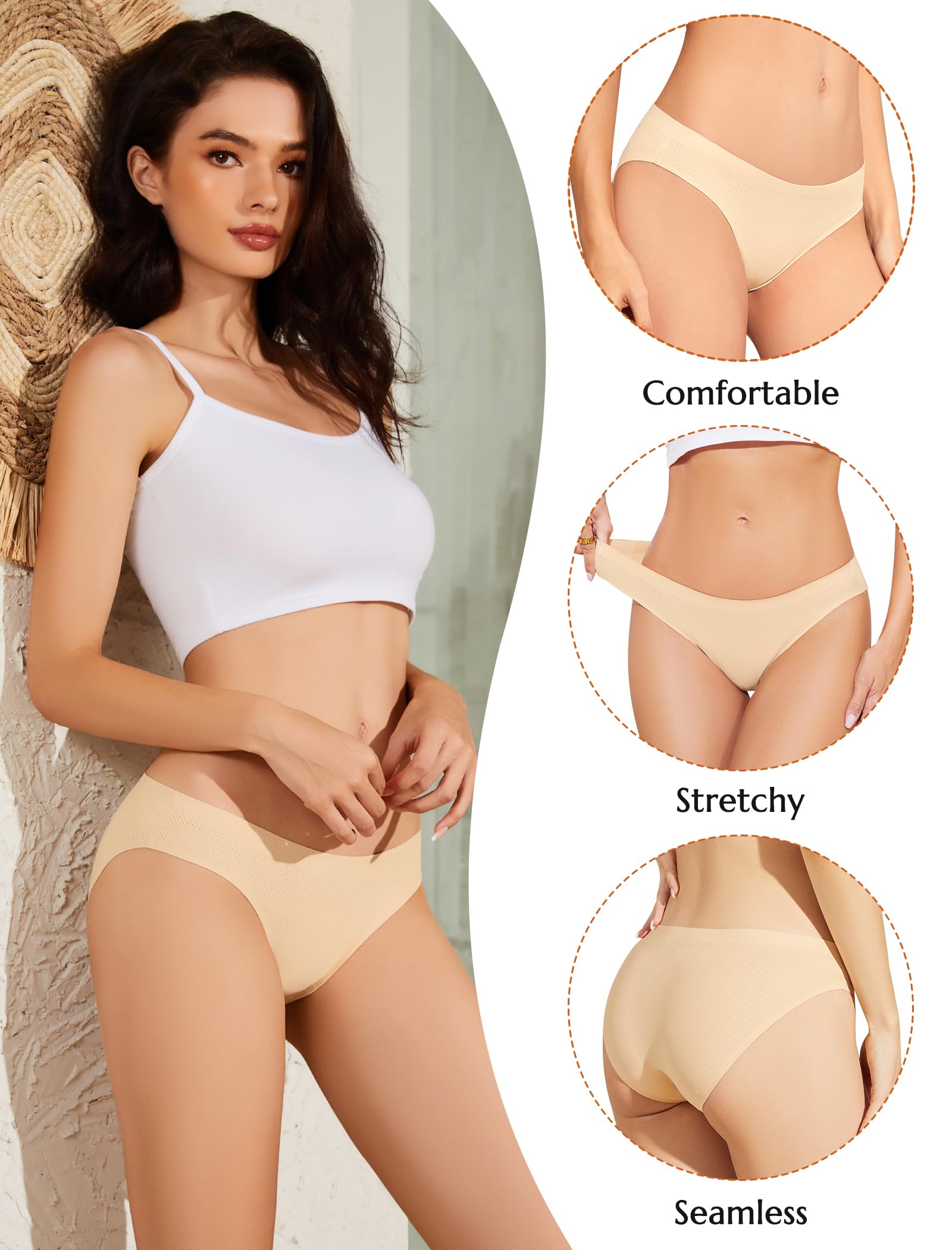 Ansukoo Majtki Damskie,Bezszwowe Bielizna Damska,Niski Stan Figi | Women Underwear,Sportowe Kobiet MięKka Panties,Wielopak 6 Sztuk
