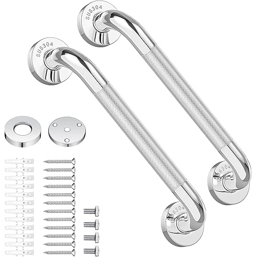 Grab Bars for Bathtubs and Showers, Aolloa 2 Pack 16inch SUS304 Stainless Steel Anti Slip Bath Handle for Elderly Senior Handicap Pregnant Women