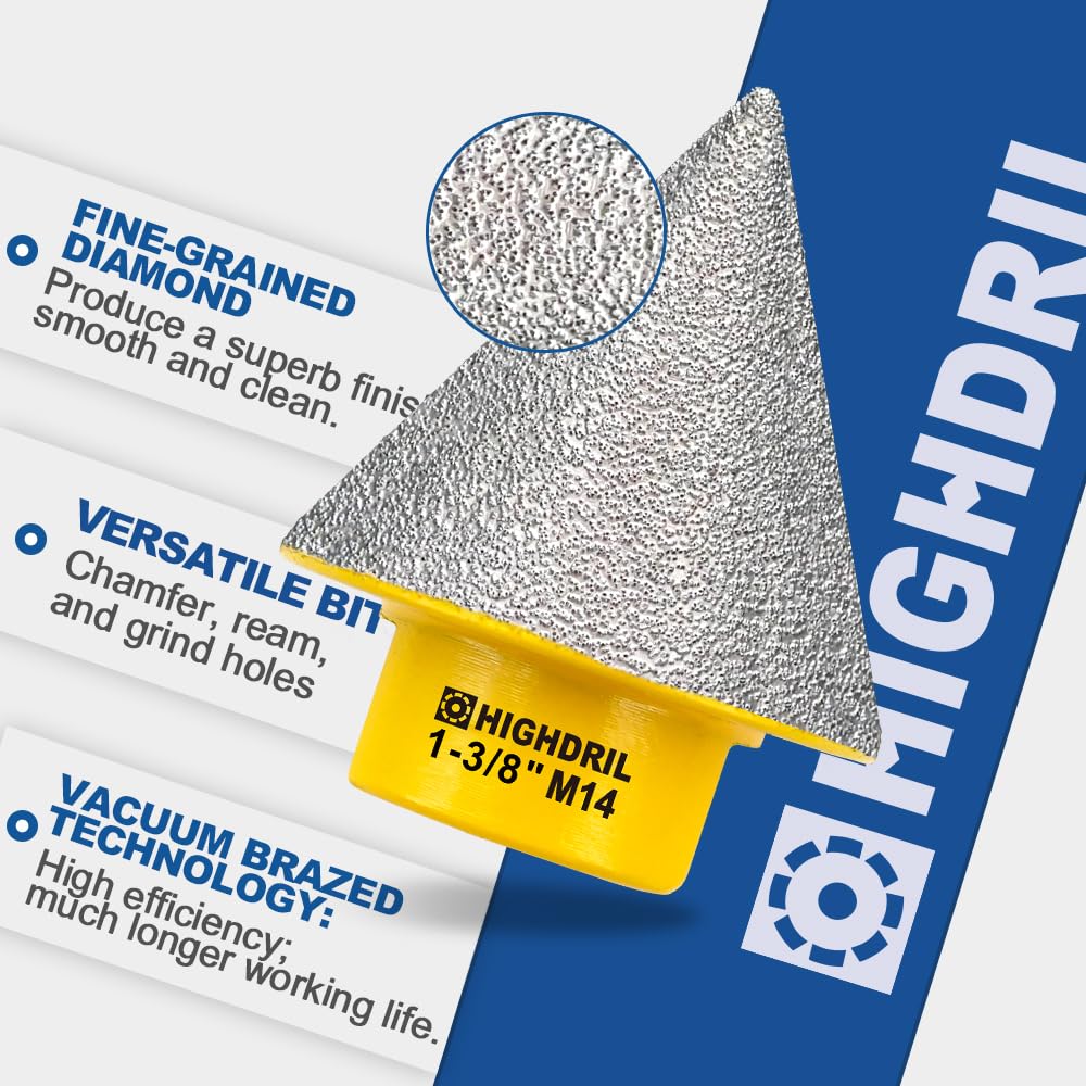 Diamant Fingerfräser - HIGHDRIL 35mm Diamant-Fasenfräser mit M14 Gewinde zum Vergrößern und Beschneiden bestehender Löcher in Porzellan, Keramik, Marmor, Granit