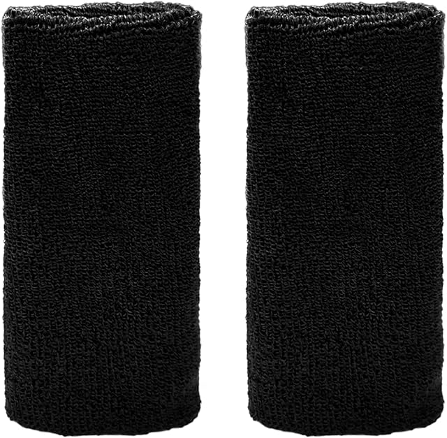 2 Pcs Sports Sweatband Wristband,6 Inch Moisture Wicking Athletic Cotton Terry Cloth Sweatband for Tennis,Basketball,Running,Gym,Working Out,Black