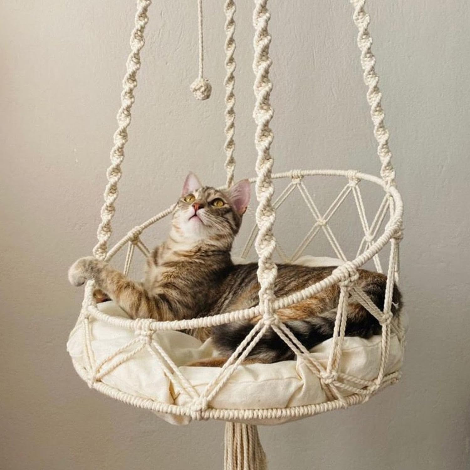 Katzenschaukel-Hängematte,Makramee-Katzenhängematte | Boho-Schaukelbett-Hängematte für Hauskatzen - Bequeme Bettwäsche für Haustiere, Katzen, Kätzchen, zum Schlafen, Spielen, Klettern,