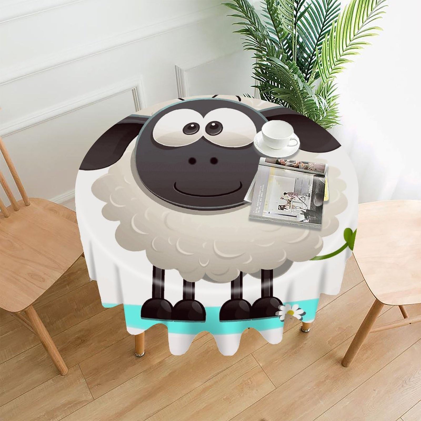 FodPand Sheep Round Tablecloth - 60 Inch Premium Polyester Table Cloth, Fashion Wrinkle Resistant Decorative Table Cover for Dining Kitchen Party Buffet Tables